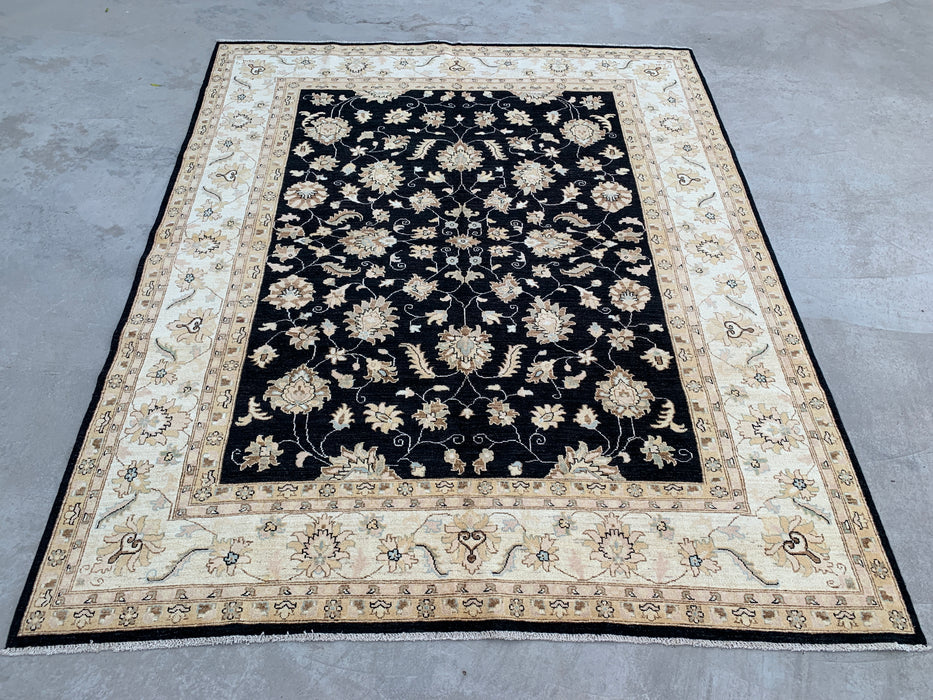 9'7 x 7'11 Hand-Knotted Peshawari Chobi Wool Rug - Black Traditional Floral Area Rug - KBHM-556