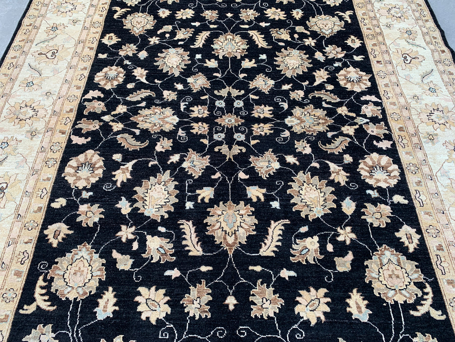 9'7 x 7'11 Hand-Knotted Peshawari Chobi Wool Rug - Black Traditional Floral Area Rug - KBHM-556