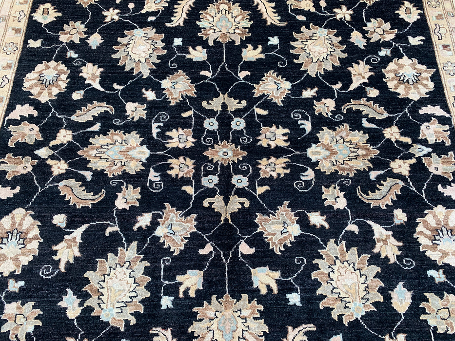 9'7 x 7'11 Hand-Knotted Peshawari Chobi Wool Rug - Black Traditional Floral Area Rug - KBHM-556