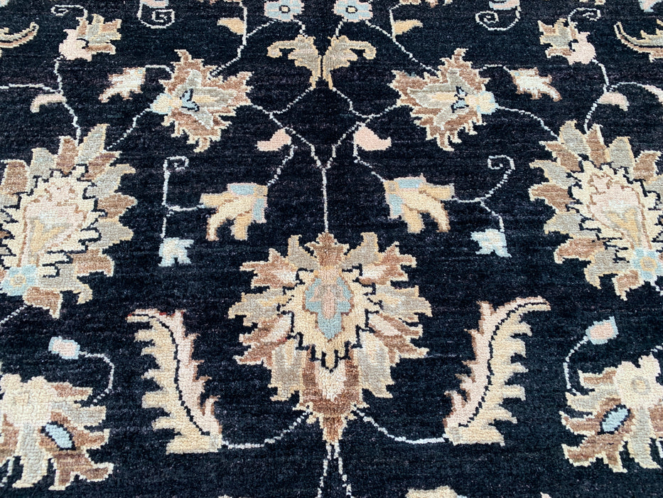 9'7 x 7'11 Hand-Knotted Peshawari Chobi Wool Rug - Black Traditional Floral Area Rug - KBHM-556