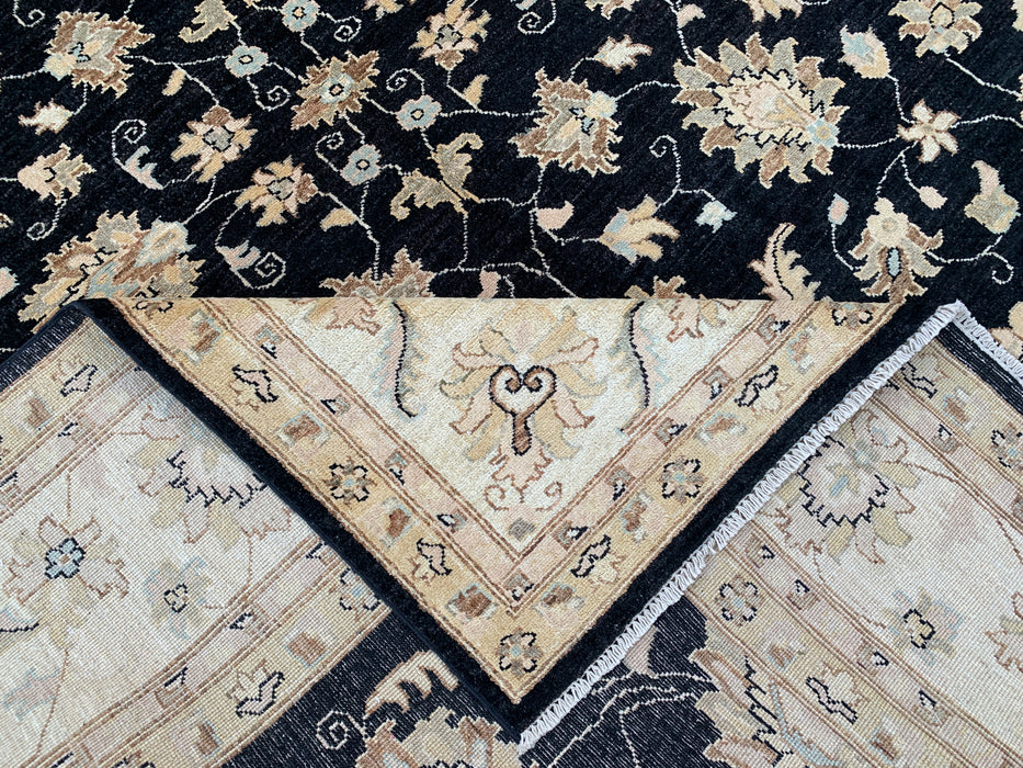 9'7 x 7'11 Hand-Knotted Peshawari Chobi Wool Rug - Black Traditional Floral Area Rug - KBHM-556