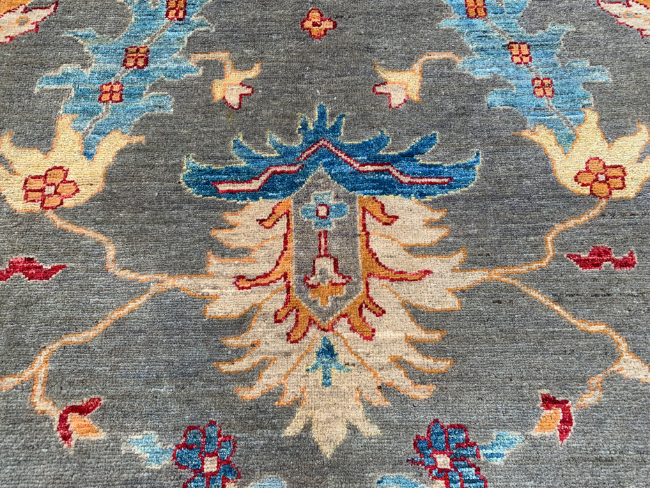 9'11 x 8'2 Hand-Knotted Peshawari Chobi Wool Rug - Blue Gray Traditional Floral Area Rug - KBHM-557