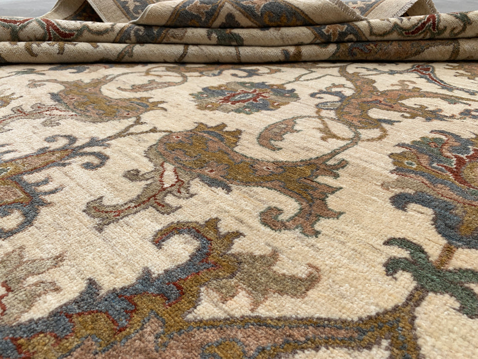 13'7 x 9'11 Hand-Knotted Peshawari Chobi Wool Rug - Ivory Traditional Floral Area Rug - KBHM-561