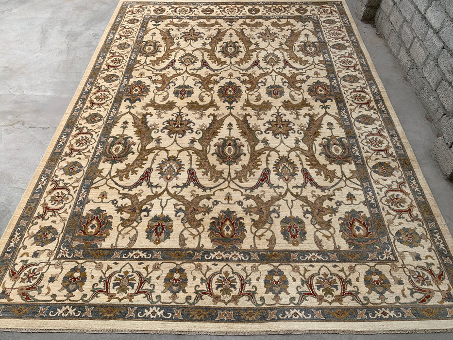 13'7 x 9'11 Hand-Knotted Peshawari Chobi Wool Rug - Ivory Traditional Floral Area Rug - KBHM-561