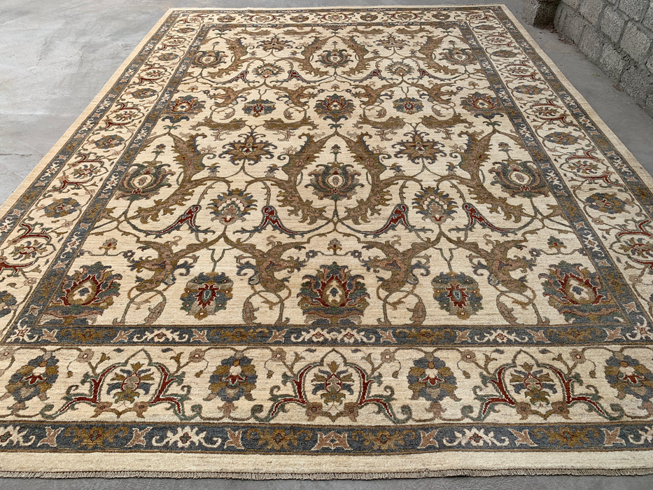 13'7 x 9'11 Hand-Knotted Peshawari Chobi Wool Rug - Ivory Traditional Floral Area Rug - KBHM-561