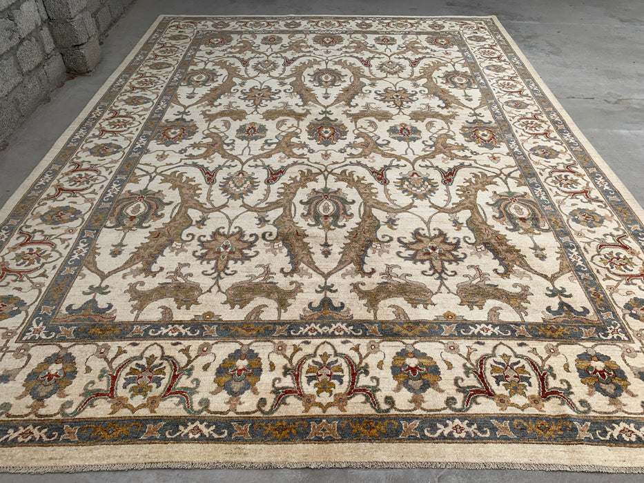 13'7 x 9'11 Hand-Knotted Peshawari Chobi Wool Rug - Ivory Traditional Floral Area Rug - KBHM-561