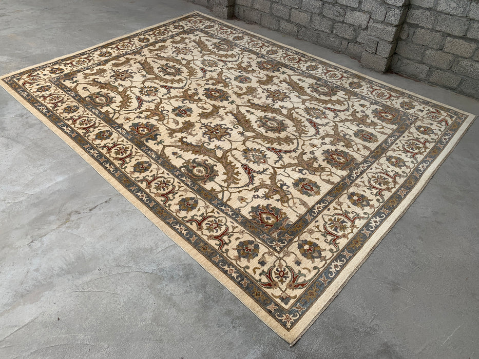 13'7 x 9'11 Hand-Knotted Peshawari Chobi Wool Rug - Ivory Traditional Floral Area Rug - KBHM-561