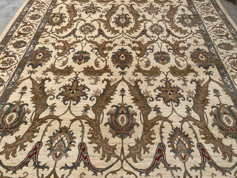 13'7 x 9'11 Hand-Knotted Peshawari Chobi Wool Rug - Ivory Traditional Floral Area Rug - KBHM-561