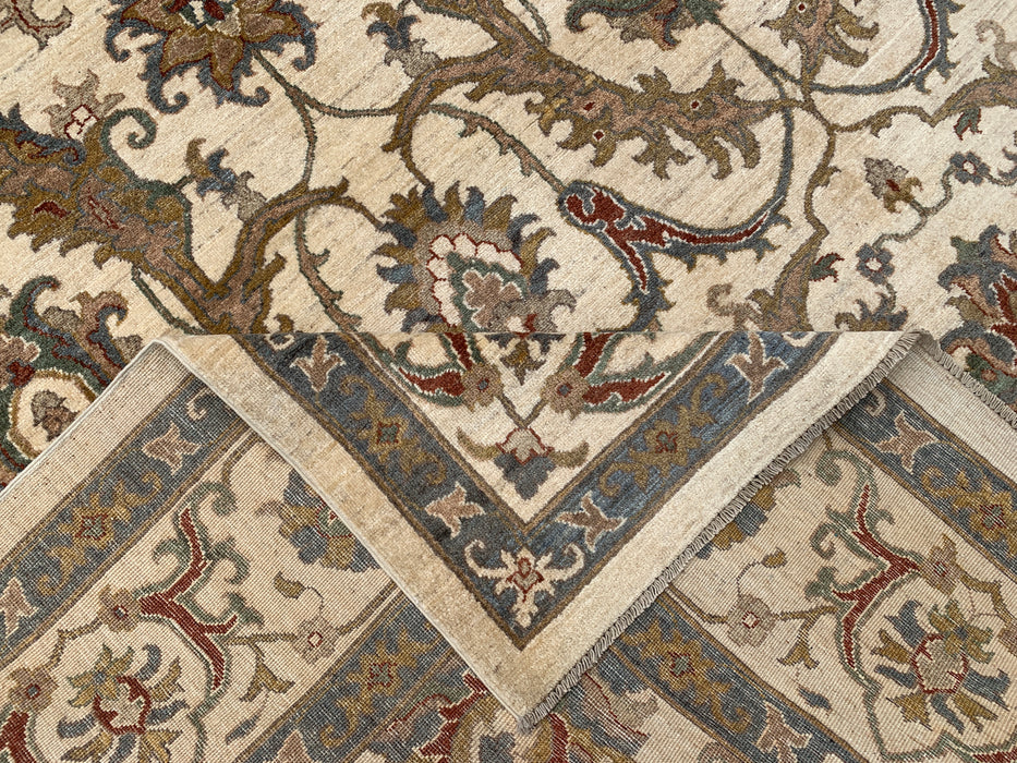13'7 x 9'11 Hand-Knotted Peshawari Chobi Wool Rug - Ivory Traditional Floral Area Rug - KBHM-561