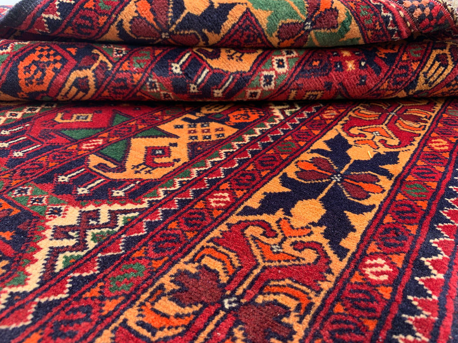 5'0 x 3'3 Hand-Knotted Peshawari Chobi Wool Rug - Red Tribal Geometric Area Rug - KBHM-567