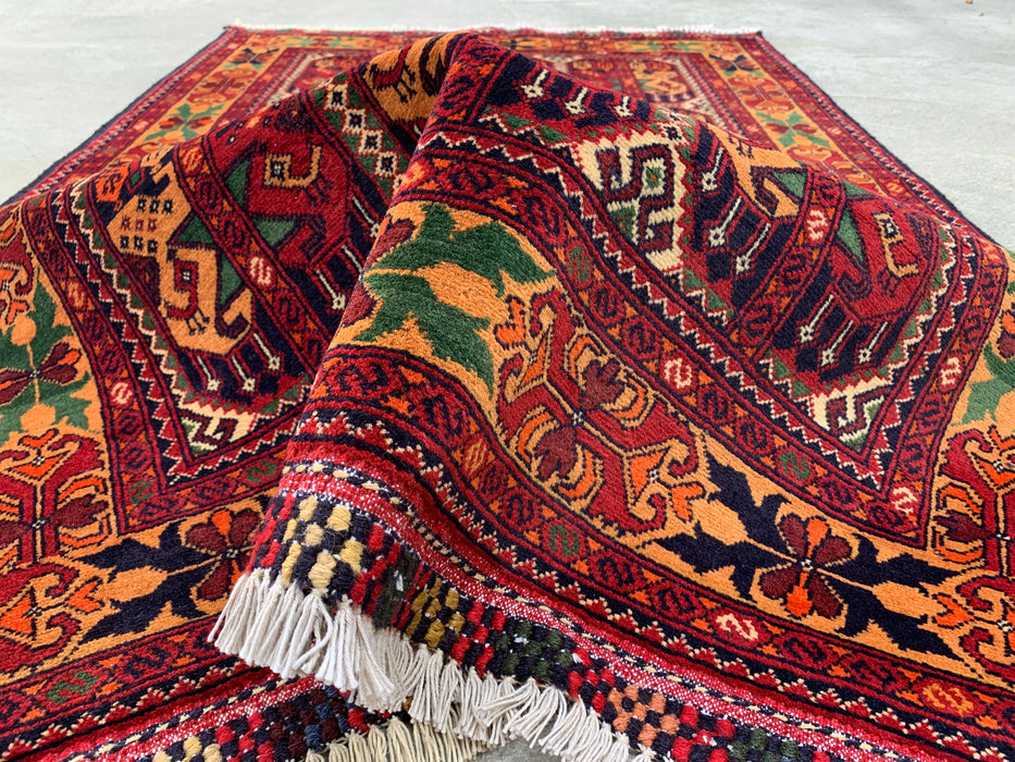 5'0 x 3'3 Hand-Knotted Peshawari Chobi Wool Rug - Red Tribal Geometric Area Rug - KBHM-567