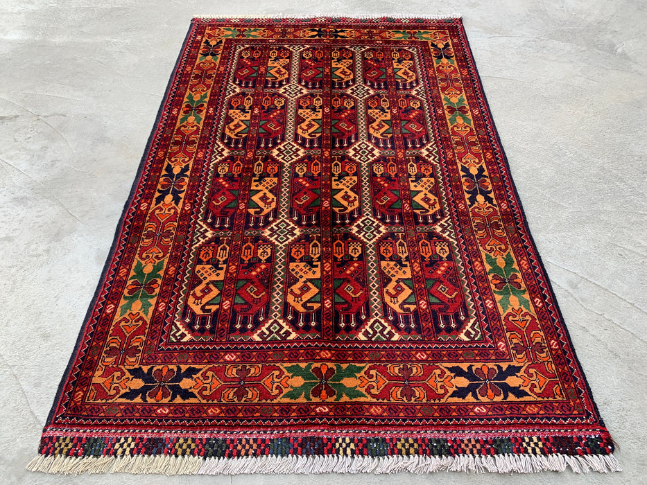 5'0 x 3'3 Hand-Knotted Peshawari Chobi Wool Rug - Red Tribal Geometric Area Rug - KBHM-567