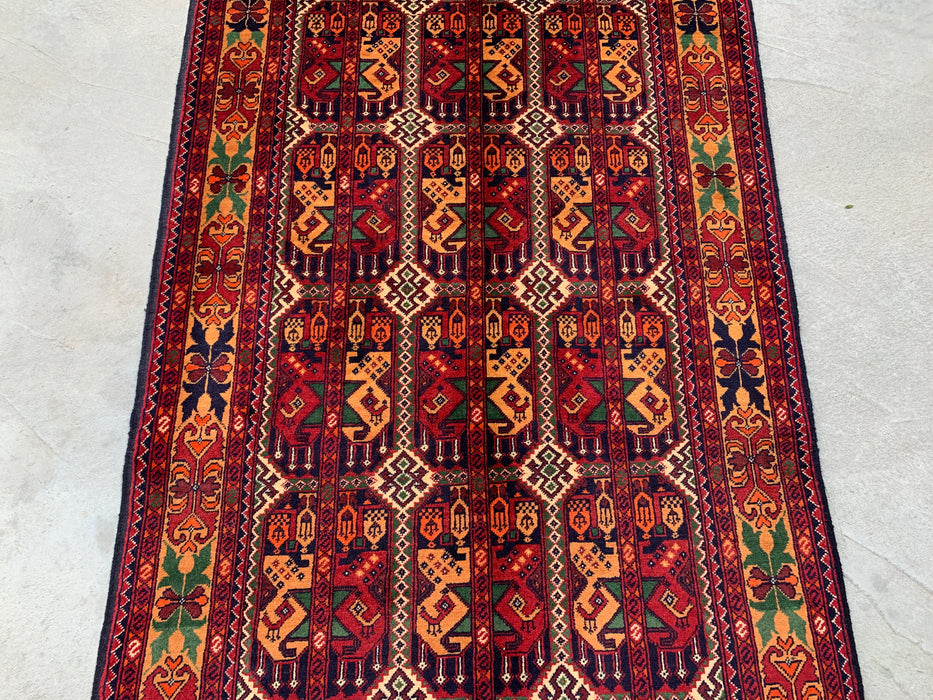 5'0 x 3'3 Hand-Knotted Peshawari Chobi Wool Rug - Red Tribal Geometric Area Rug - KBHM-567