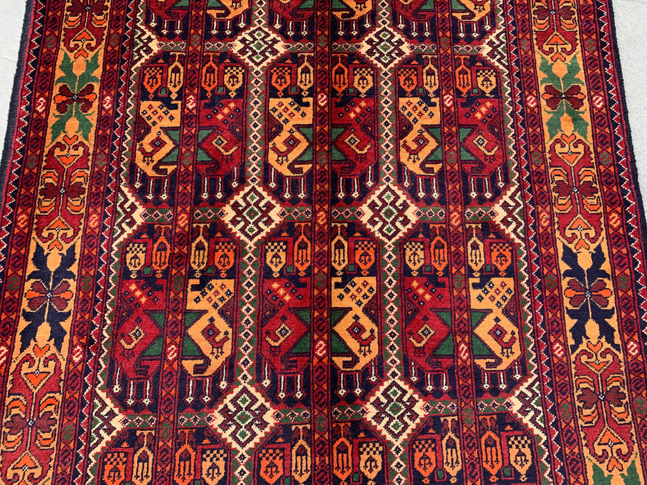 5'0 x 3'3 Hand-Knotted Peshawari Chobi Wool Rug - Red Tribal Geometric Area Rug - KBHM-567
