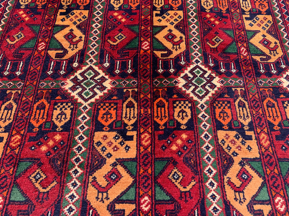 5'0 x 3'3 Hand-Knotted Peshawari Chobi Wool Rug - Red Tribal Geometric Area Rug - KBHM-567