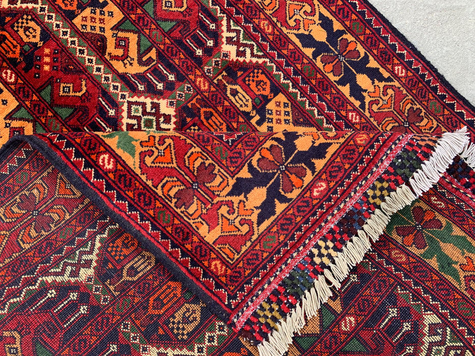 5'0 x 3'3 Hand-Knotted Peshawari Chobi Wool Rug - Red Tribal Geometric Area Rug - KBHM-567