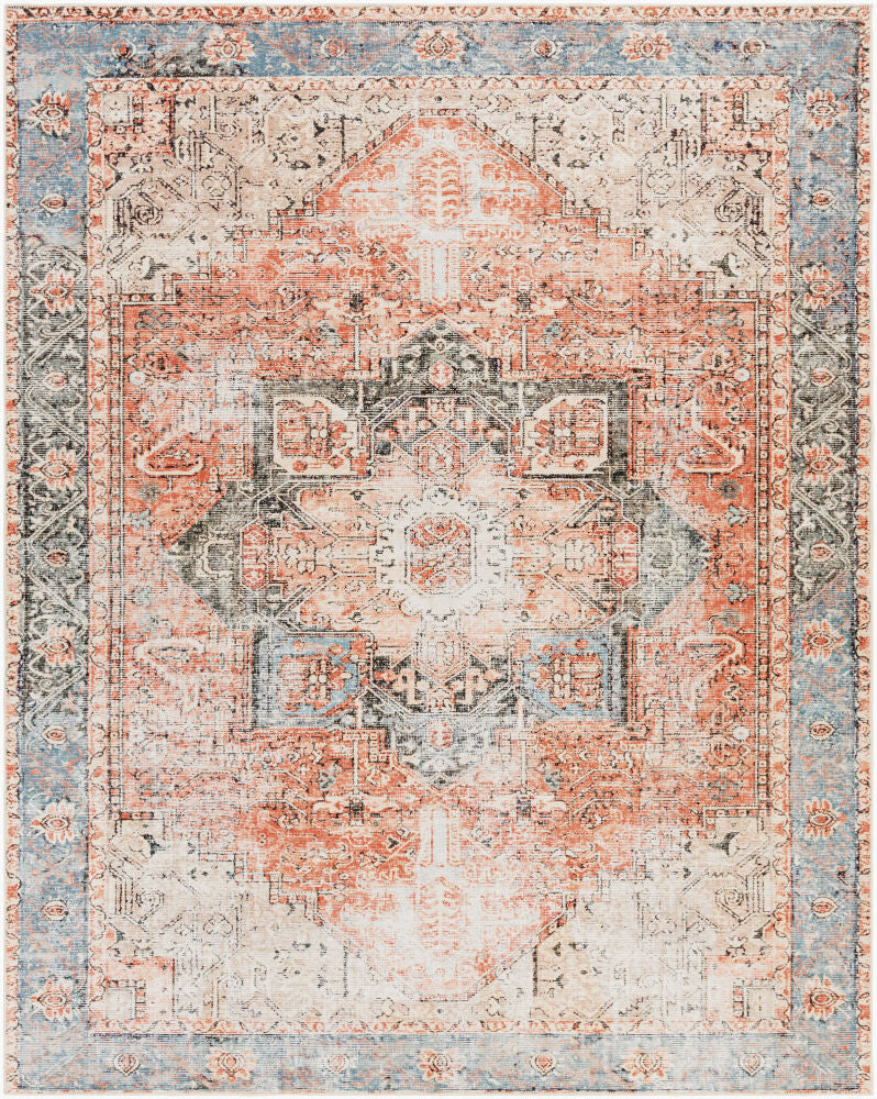 Amelie Machine Washable Rug — Rust / Pale Blue | AML-2309 - performance