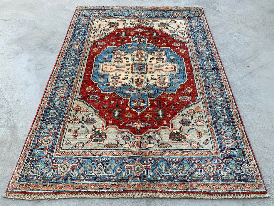5'9 x 4'2 Hand-Knotted Peshawari Chobi Wool Rug - Red Traditional Medallion Area Rug - KBHM-573