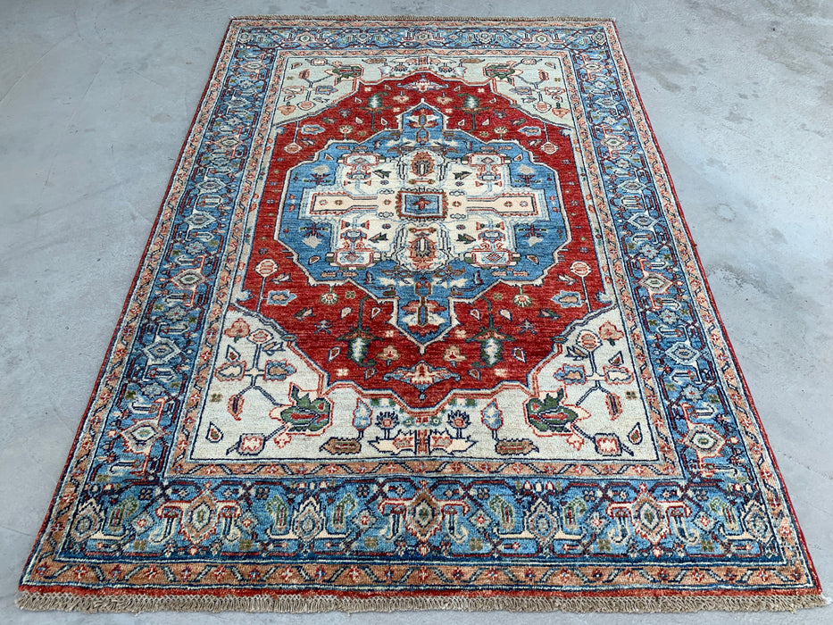 5'9 x 4'2 Hand-Knotted Peshawari Chobi Wool Rug - Red Traditional Medallion Area Rug - KBHM-573