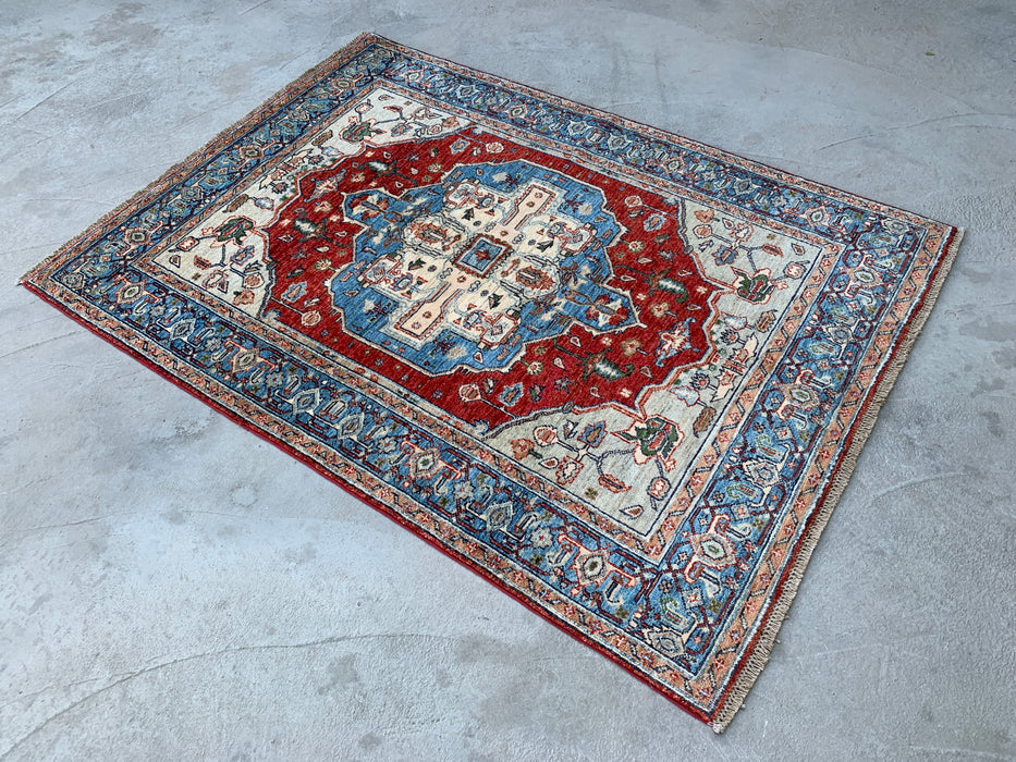 5'9 x 4'2 Hand-Knotted Peshawari Chobi Wool Rug - Red Traditional Medallion Area Rug - KBHM-573