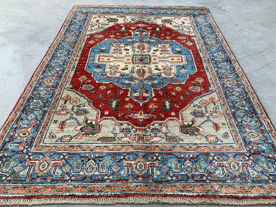 5'9 x 4'2 Hand-Knotted Peshawari Chobi Wool Rug - Red Traditional Medallion Area Rug - KBHM-573