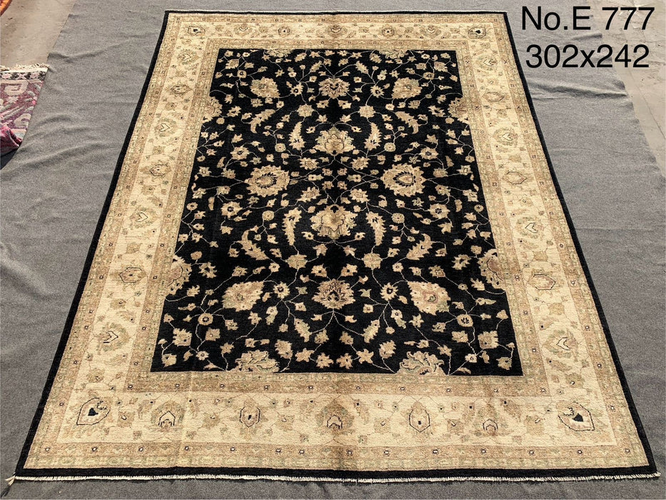 7’11” × 9’11” Hand-Knotted Black Ziegler Rug