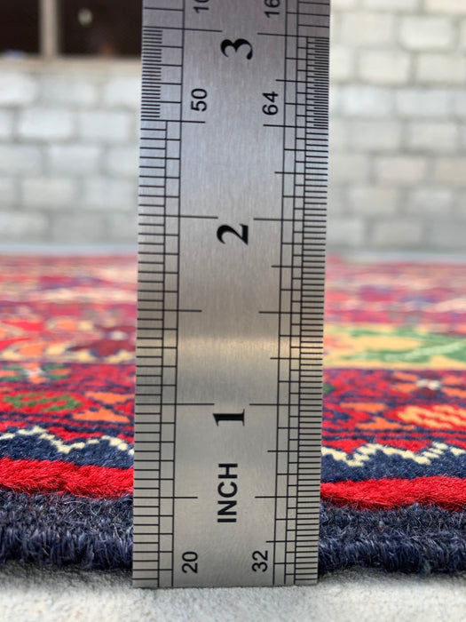 3'11 x 3'4 Hand-Knotted Peshawari Chobi Wool Rug - Red Tribal Geometric Area Rug - KBHM-576