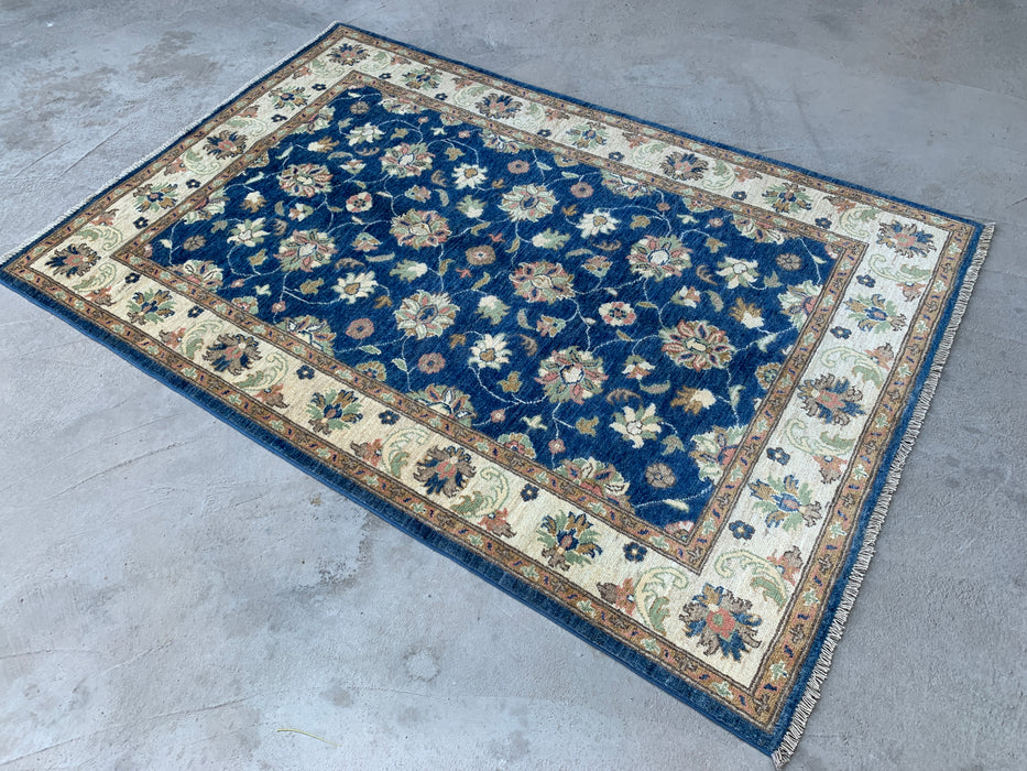 6'0 x 4'0 Hand-Knotted Peshawari Chobi Wool Rug - Blue Traditional Floral Area Rug - KBHM-580