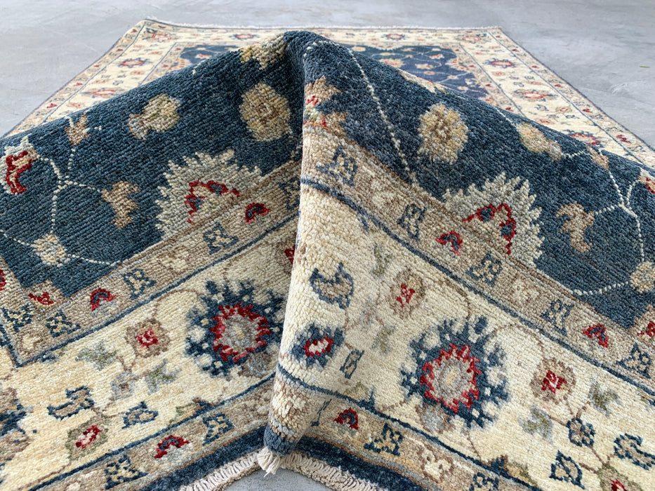 5'11 x 4'0 Hand-Knotted Peshawari Chobi Wool Rug - Blue Traditional Floral Area Rug - KBHM-582