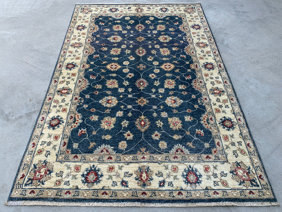 5'11 x 4'0 Hand-Knotted Peshawari Chobi Wool Rug - Blue Traditional Floral Area Rug - KBHM-582