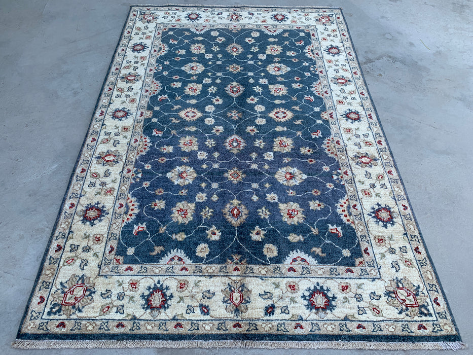 5'11 x 4'0 Hand-Knotted Peshawari Chobi Wool Rug - Blue Traditional Floral Area Rug - KBHM-582
