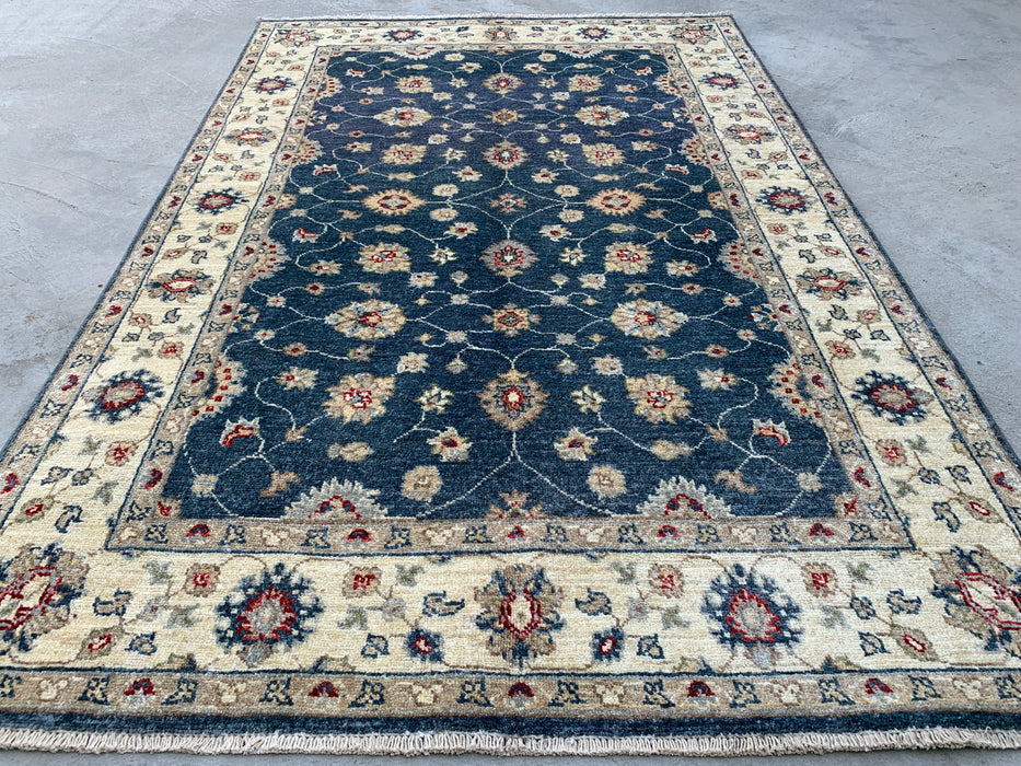 5'11 x 4'0 Hand-Knotted Peshawari Chobi Wool Rug - Blue Traditional Floral Area Rug - KBHM-582