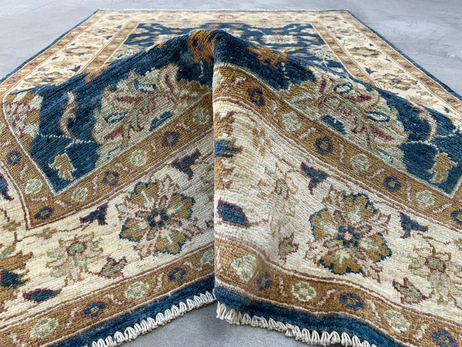 6'0 x 4'0 Hand-Knotted Peshawari Chobi Wool Rug - Blue Traditional Floral Area Rug - KBHM-583