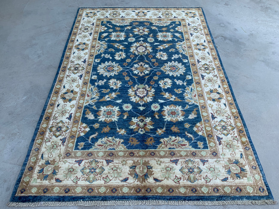 6'0 x 4'0 Hand-Knotted Peshawari Chobi Wool Rug - Blue Traditional Floral Area Rug - KBHM-583