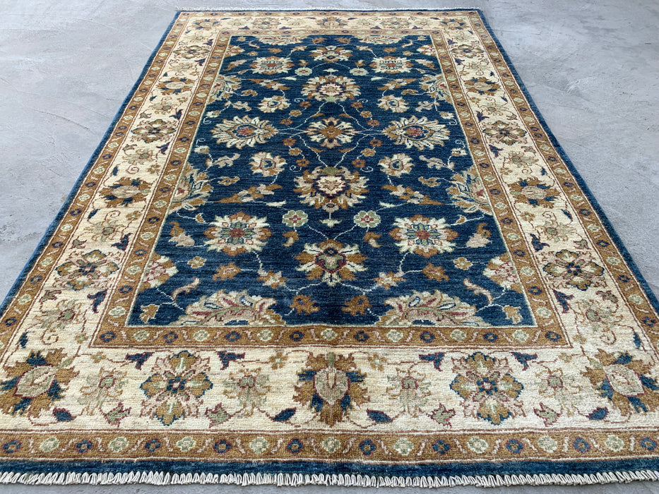 6'0 x 4'0 Hand-Knotted Peshawari Chobi Wool Rug - Blue Traditional Floral Area Rug - KBHM-583