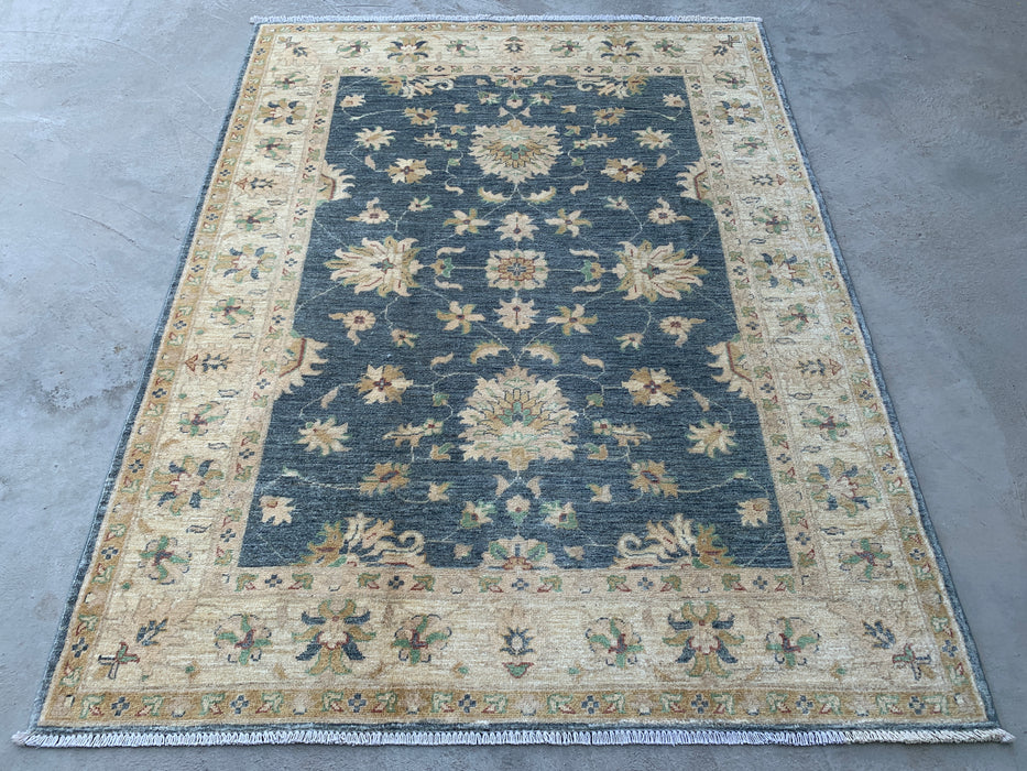 6'4 x 4'11 Hand-Knotted Peshawari Chobi Wool Rug - Gray Traditional Floral Area Rug - KBHM-588