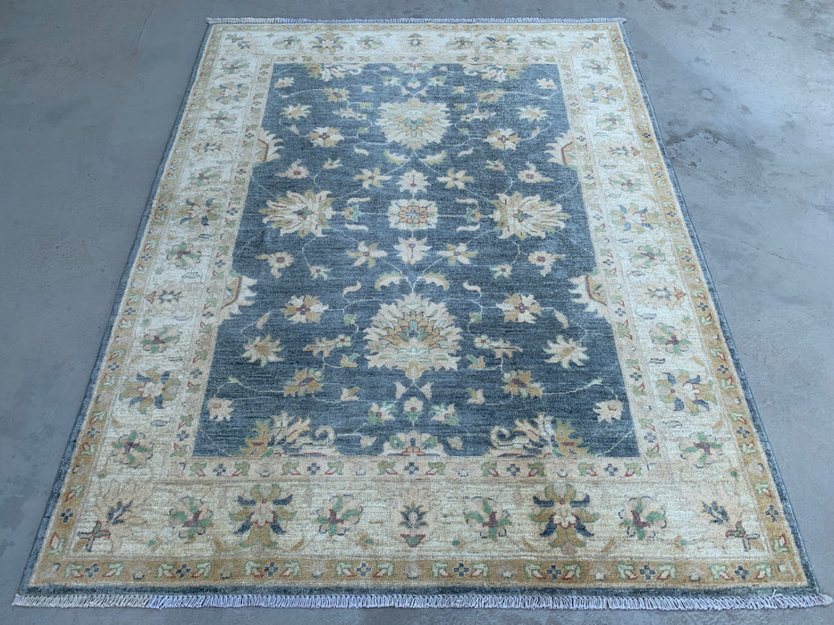 6'4 x 4'11 Hand-Knotted Peshawari Chobi Wool Rug - Gray Traditional Floral Area Rug - KBHM-588