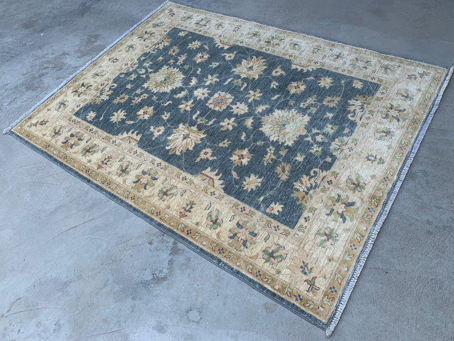 6'4 x 4'11 Hand-Knotted Peshawari Chobi Wool Rug - Gray Traditional Floral Area Rug - KBHM-588