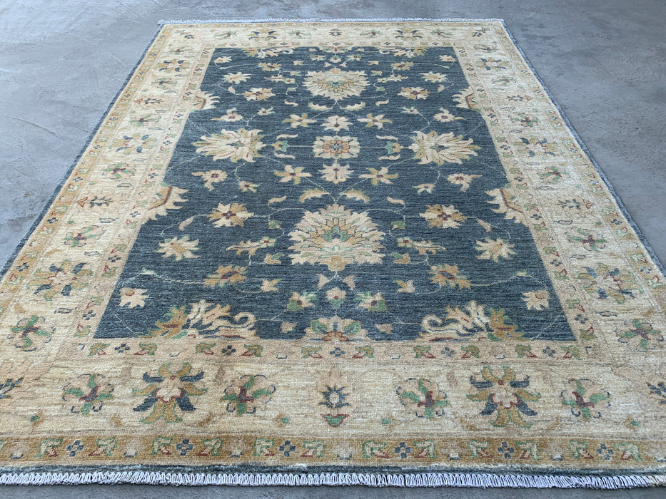 6'4 x 4'11 Hand-Knotted Peshawari Chobi Wool Rug - Gray Traditional Floral Area Rug - KBHM-588