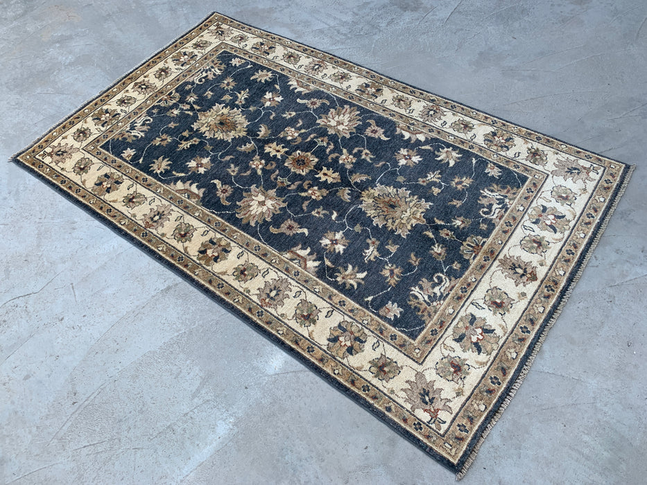 6'5 x 3'11 Hand-Knotted Peshawari Chobi Wool Rug - Blue Traditional Floral Area Rug - KBHM-589