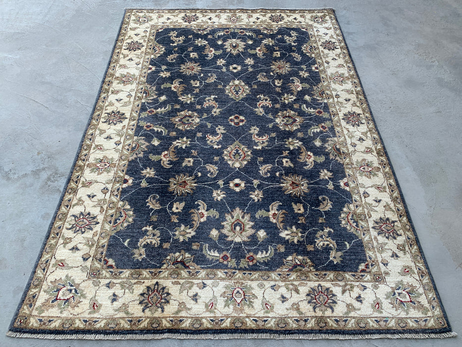 6'10 x 4'10 Hand-Knotted Peshawari Chobi Wool Rug - Blue Traditional Floral Area Rug - KBHM-591
