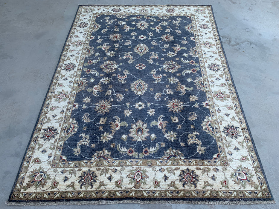6'10 x 4'10 Hand-Knotted Peshawari Chobi Wool Rug - Blue Traditional Floral Area Rug - KBHM-591
