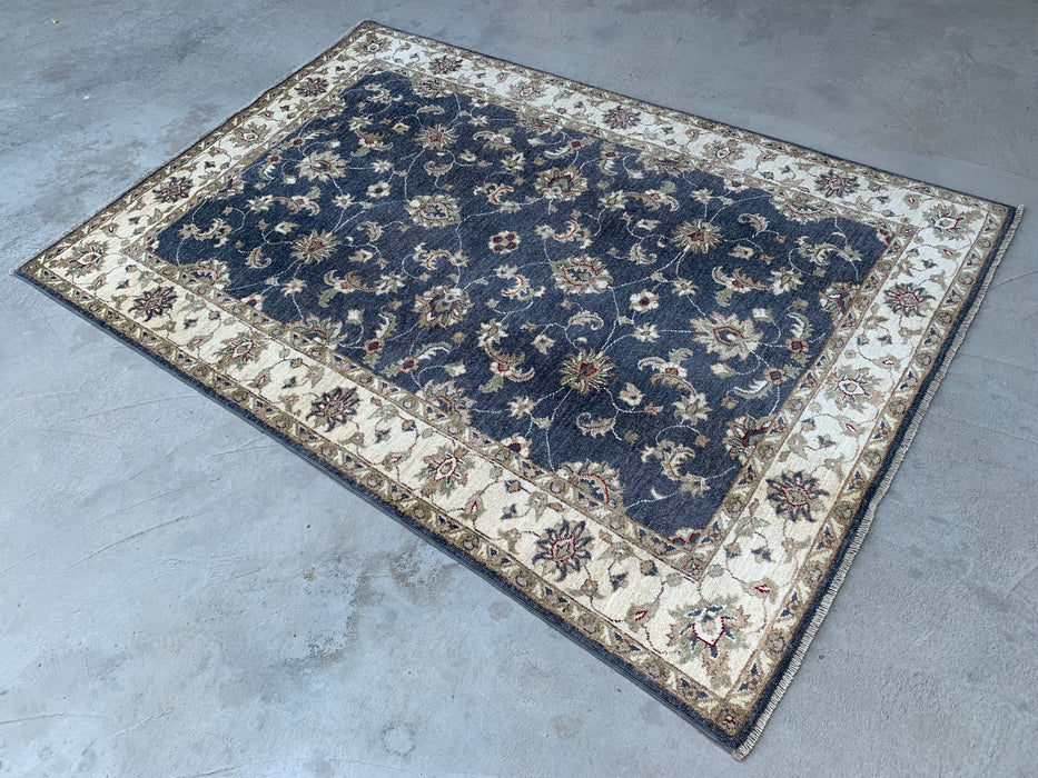 6'10 x 4'10 Hand-Knotted Peshawari Chobi Wool Rug - Blue Traditional Floral Area Rug - KBHM-591