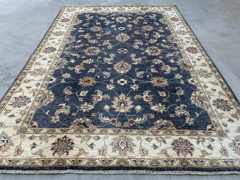6'10 x 4'10 Hand-Knotted Peshawari Chobi Wool Rug - Blue Traditional Floral Area Rug - KBHM-591