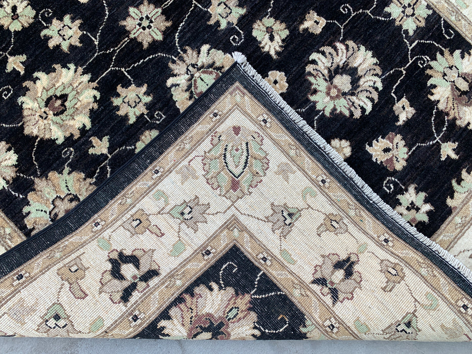 6'9 x 4'11 Hand-Knotted Peshawari Chobi Wool Rug - Black Traditional Floral Area Rug - KBHM-593