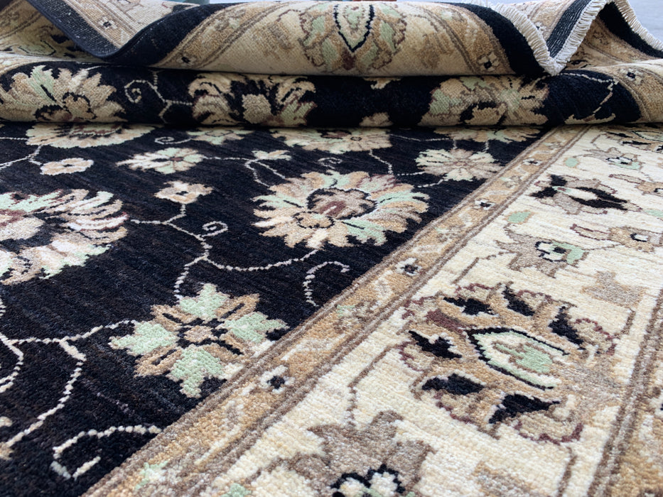 6'9 x 4'11 Hand-Knotted Peshawari Chobi Wool Rug - Black Traditional Floral Area Rug - KBHM-593