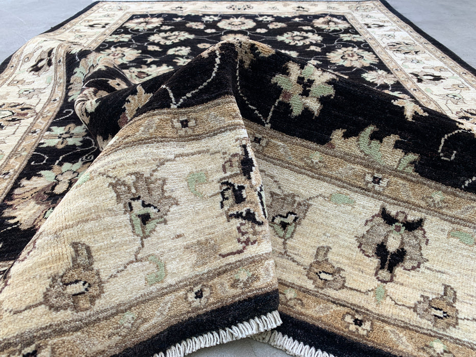 6'9 x 4'11 Hand-Knotted Peshawari Chobi Wool Rug - Black Traditional Floral Area Rug - KBHM-593