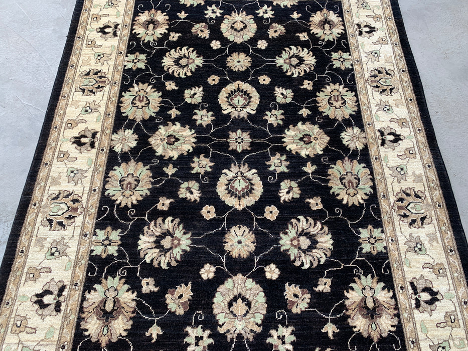 6'9 x 4'11 Hand-Knotted Peshawari Chobi Wool Rug - Black Traditional Floral Area Rug - KBHM-593