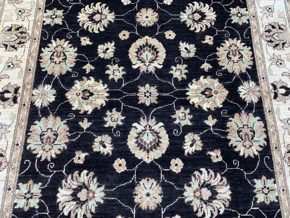 6'9 x 4'11 Hand-Knotted Peshawari Chobi Wool Rug - Black Traditional Floral Area Rug - KBHM-593