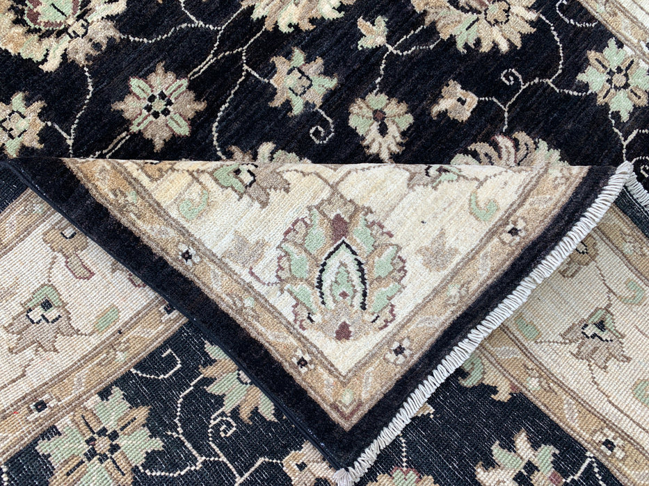 6'9 x 4'11 Hand-Knotted Peshawari Chobi Wool Rug - Black Traditional Floral Area Rug - KBHM-593